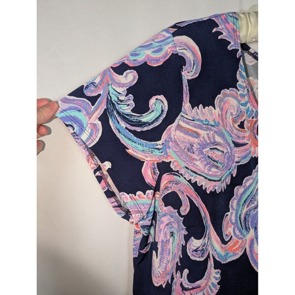 MSK Dress 2X Women's Blue Paisley Short Sleeve Jersey Tshirt Scoop Neck Casual - Picture 2 of 5